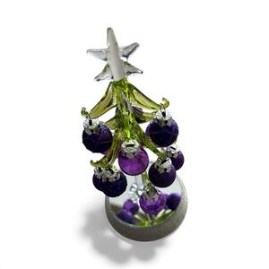 Glass Christmas Tree with Purple Ornaments